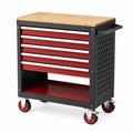Servante d'atelier 77 x 46 x 96 cm en acier noir rouge avec plateau en bois et 6 tiroirs mobile