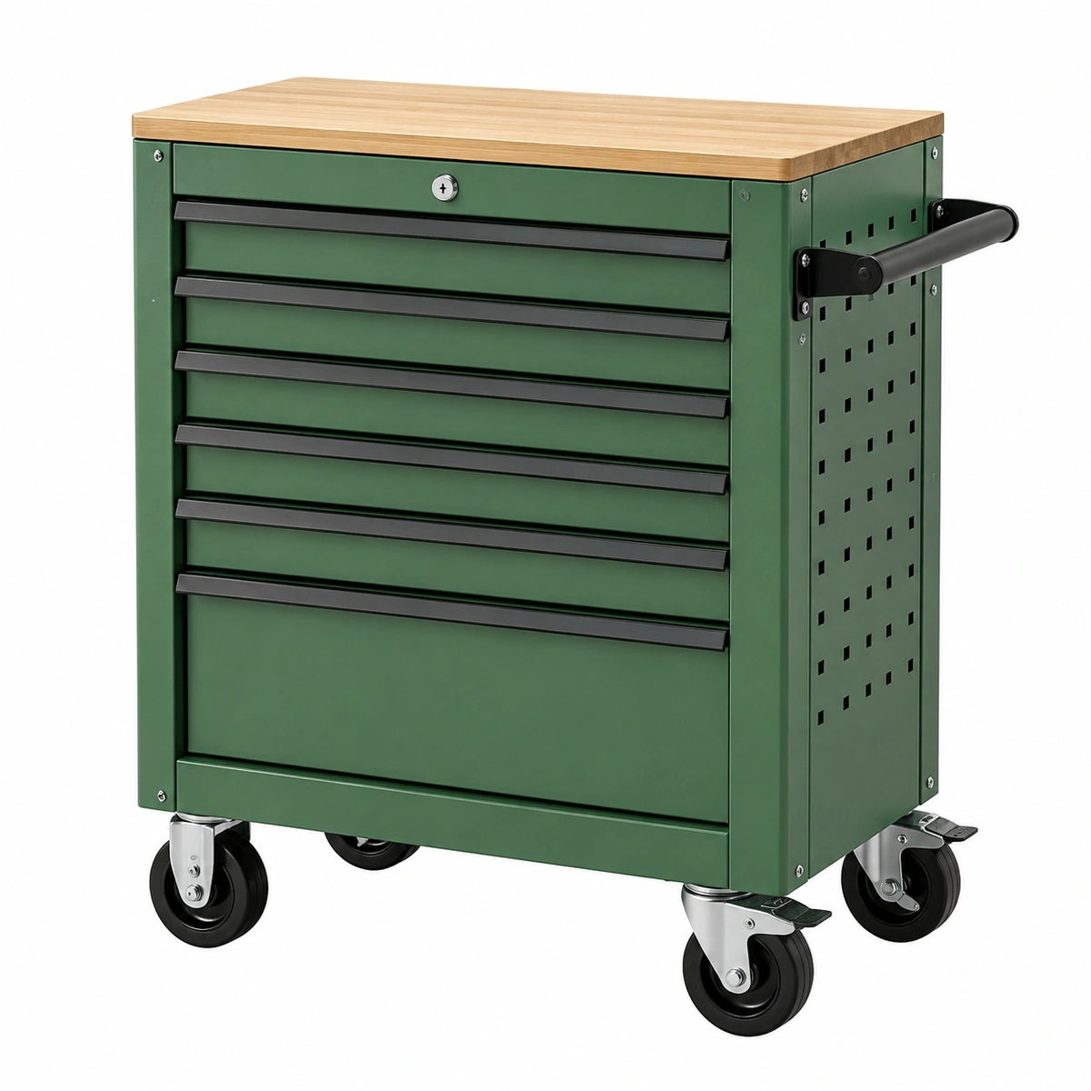 Servante d atelier 77 x 46 x 95 cm acier vert plateau bois à roulettes 7 tiroirs