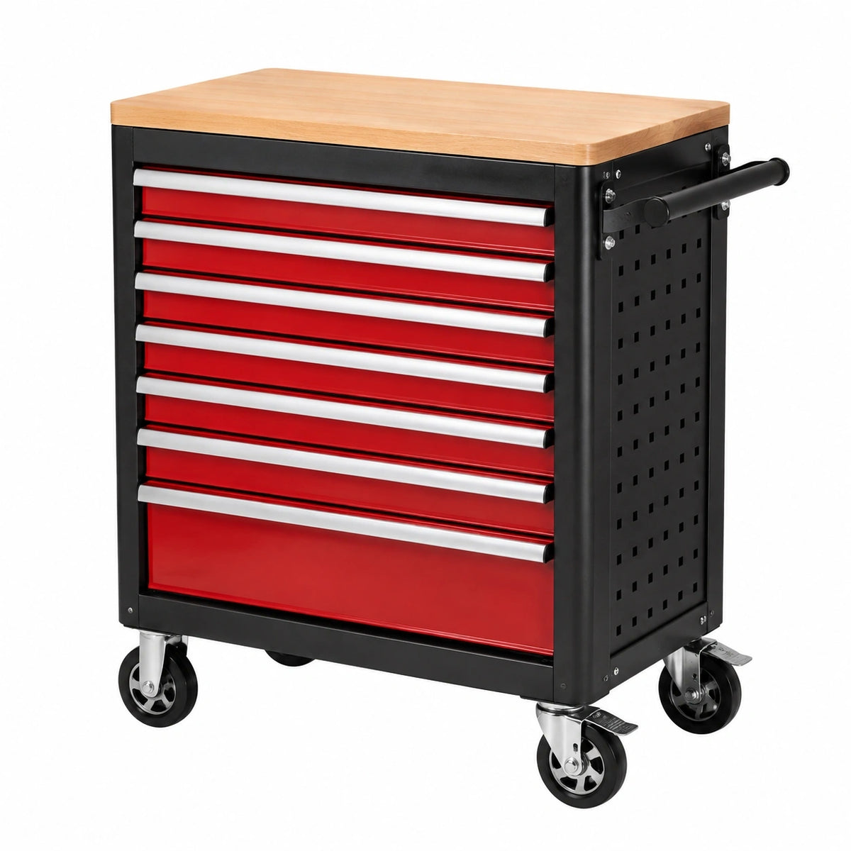 Servante d atelier 77 x 46 x 97 cm en acier noir rouge plateau en bois à 7 tiroirs mobile
