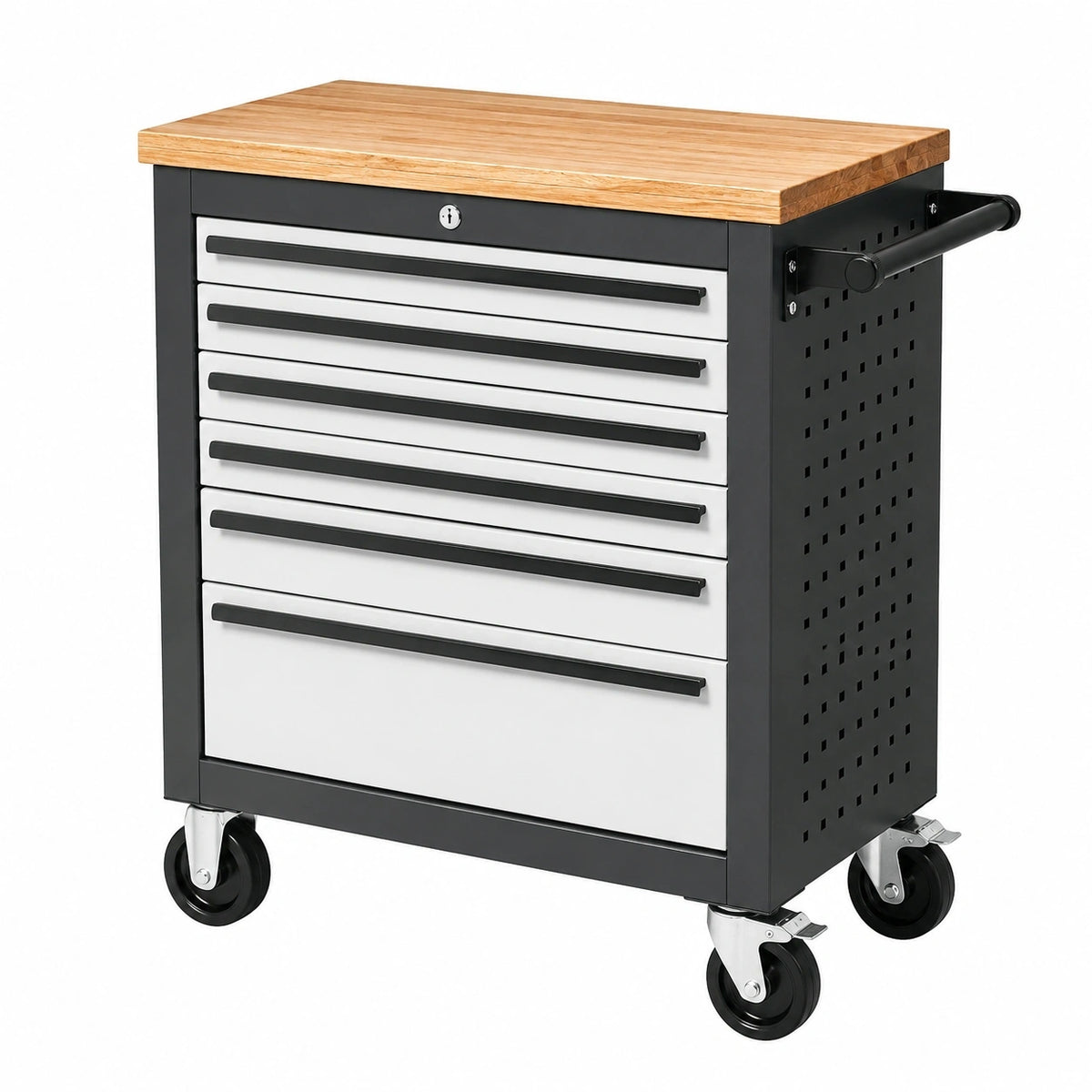 Servante d atelier 76 x 46 x 95 cm en acier noir blanc et bois avec 7 tiroirs verrouillables style industriel