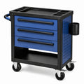 Servante d'atelier 80 x 45 x 95 cm acier bleu noir à roulettes avec 3 tiroirs
