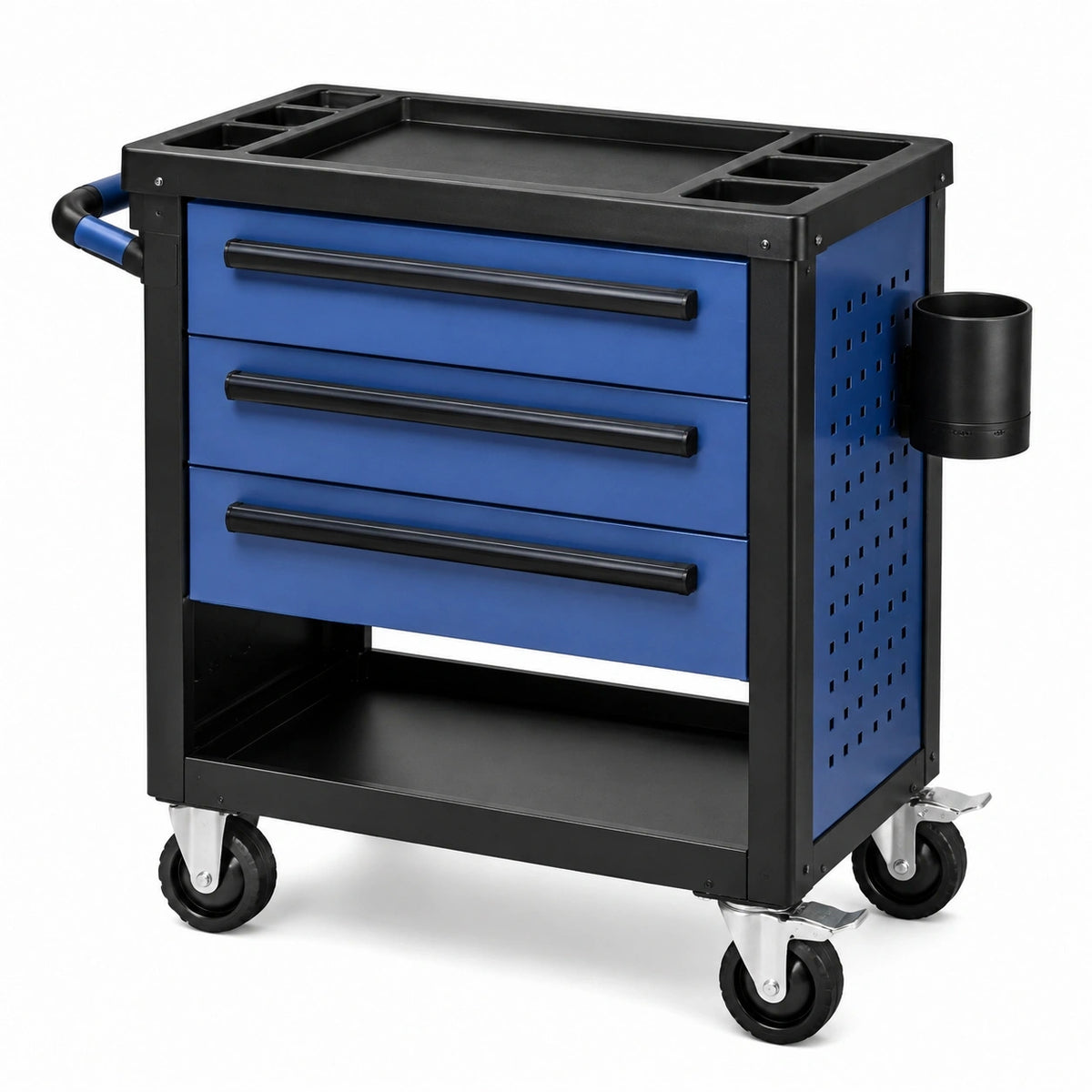 Servante d'atelier 80 x 45 x 95 cm acier bleu noir à roulettes avec 3 tiroirs