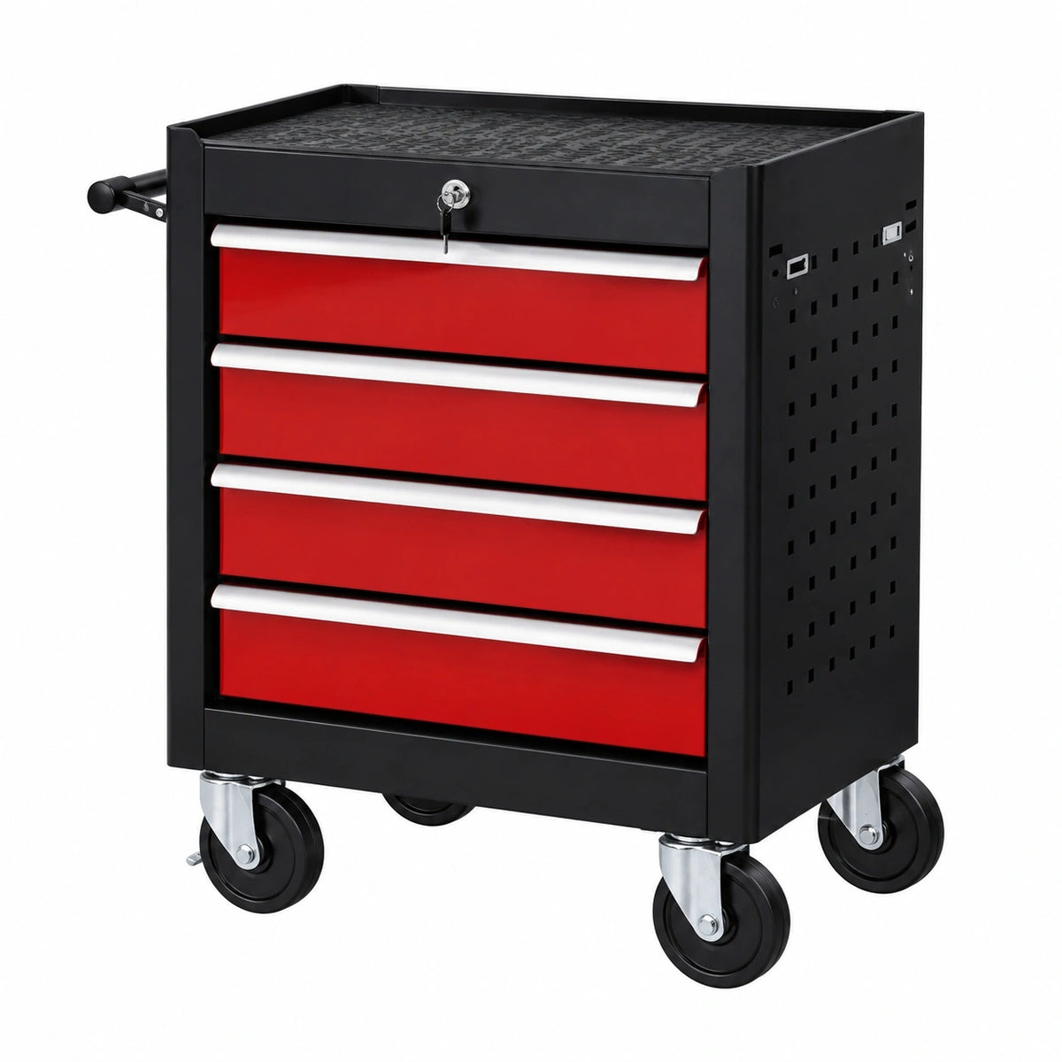 Servante d atelier 76 x 46 x 97 cm en acier noir et rouge à 5 tiroirs verrouillable sur roulettes