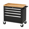 Servante d'atelier 77 x 46 x 97 cm en acier noir avec plateau en bois et 5 tiroirs verrouillables