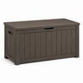 Coffre de rangement extérieur 121 x 63 x 64 cm en résine brun effet bois avec couvercle