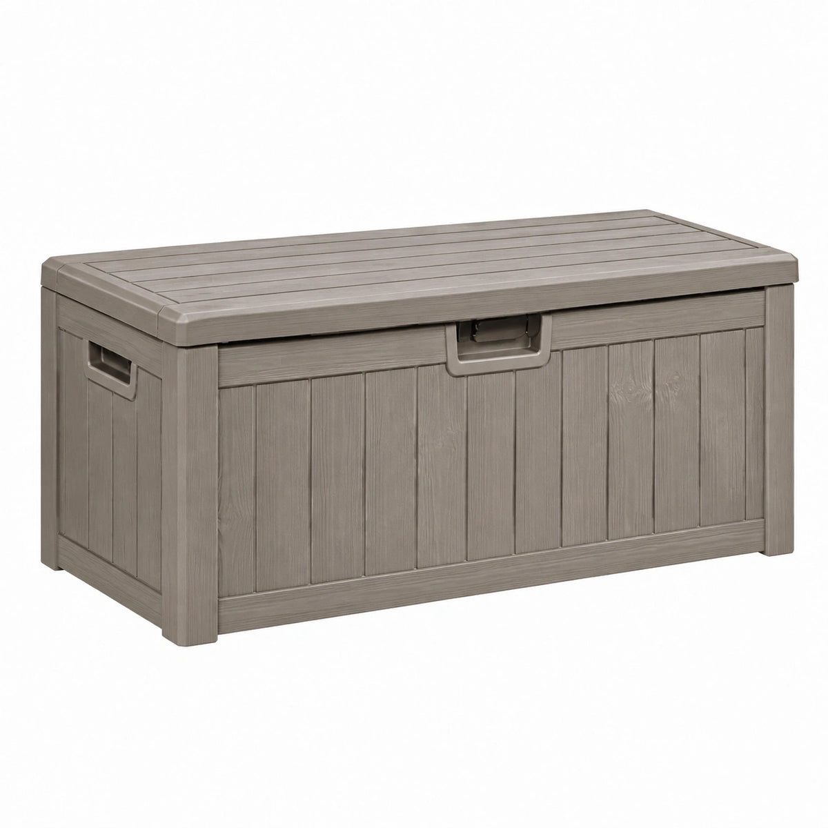 Coffre de rangement extérieur 120 x 55 x 60 cm en plastique gris effet bois avec couvercle