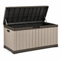 Coffre de rangement extérieur 120 x 60 x 63 cm en résine beige/marron avec couvercle relevable