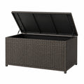 Coffre de rangement extérieur 150 x 70 x 70 cm en rotin synthétique gris avec couvercle à vérins