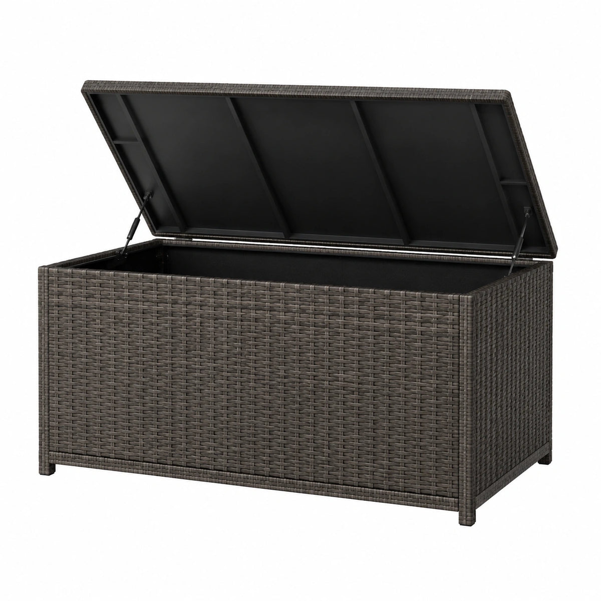 Coffre de rangement extérieur 150 x 70 x 70 cm en rotin synthétique gris avec couvercle à vérins