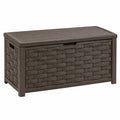 Coffre de rangement extérieur 120 x 56 x 63 cm en résine tressée brun avec couvercle