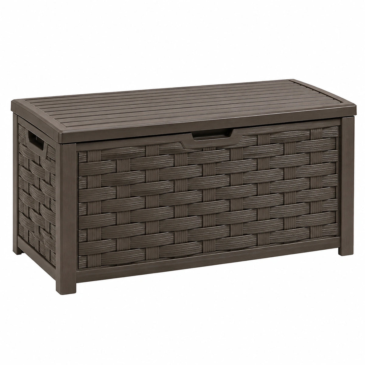 Coffre de rangement extérieur 120 x 56 x 63 cm en résine tressée brun avec couvercle