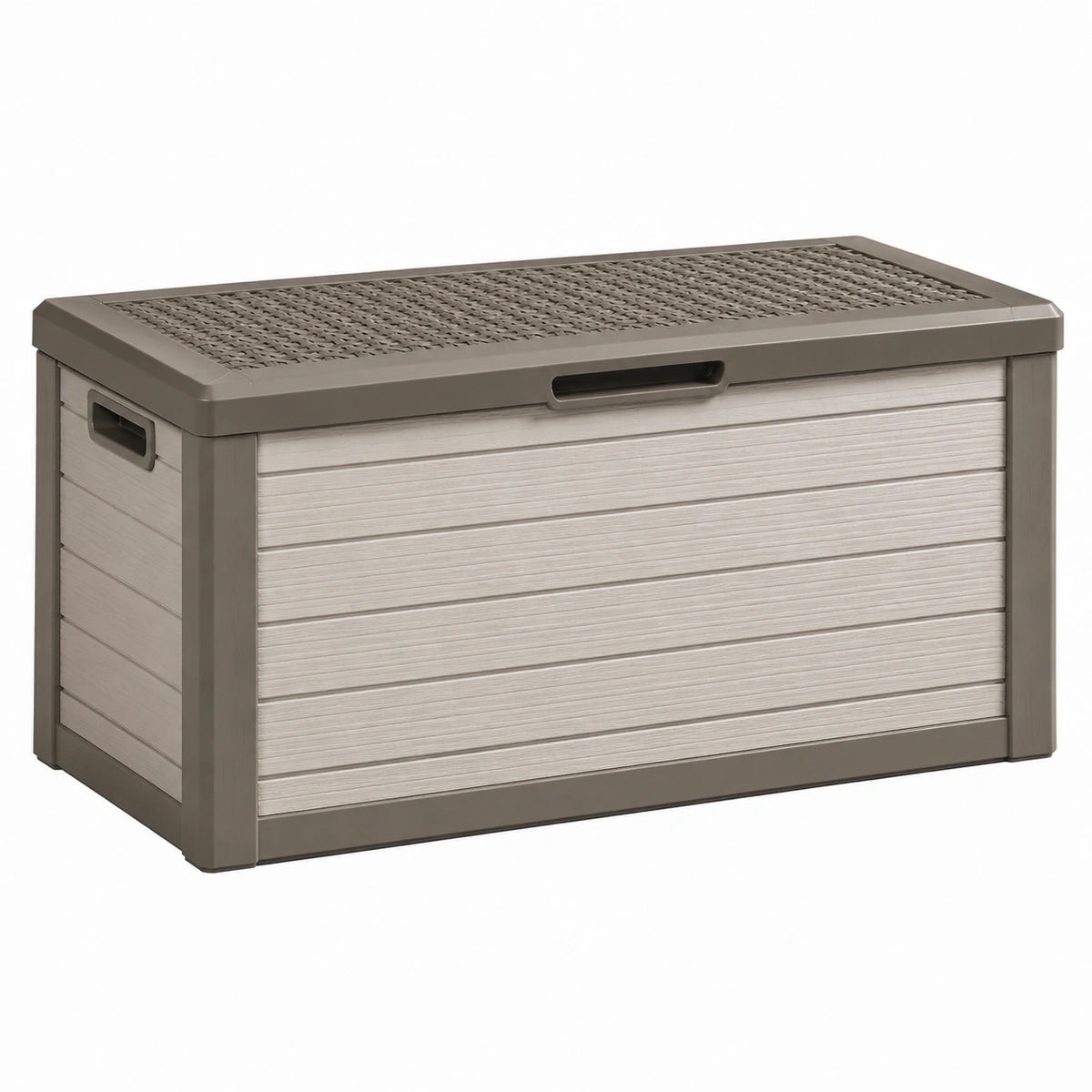 Coffre de rangement extérieur 120 x 58 x 56 cm en résine gris taupe avec couvercle ventilé