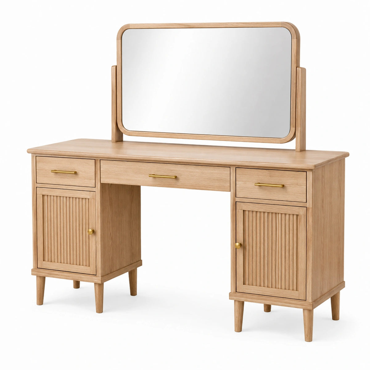 Coiffeuse avec miroir 120 x 45 x 150 cm en bois naturel style rétro avec rangement