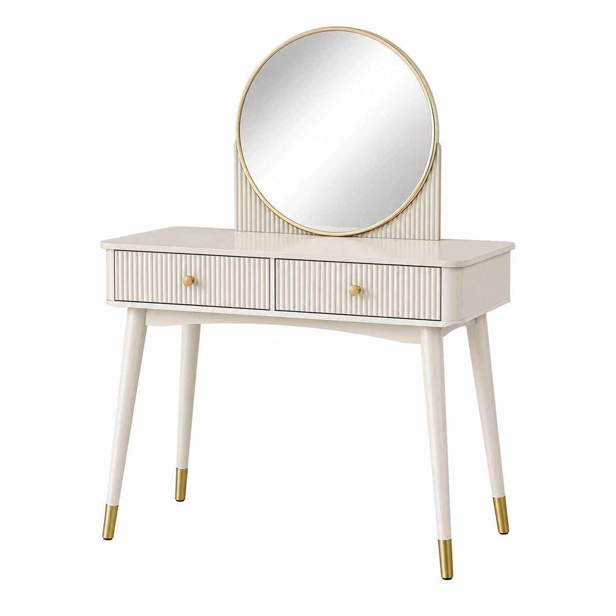 Coiffeuse 100 x 45 x 150 cm blanche en panneaux de bois avec miroir et 2 tiroirs style moderne
