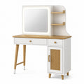 Coiffeuse 100 x 45 x 150 cm blanche et bois avec miroir éclairé rangement style scandinave