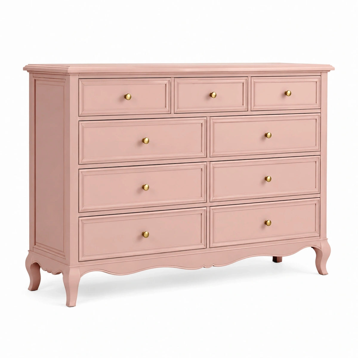 Commode 150 x 45 x 100 cm en bois rose à 9 tiroirs style classique