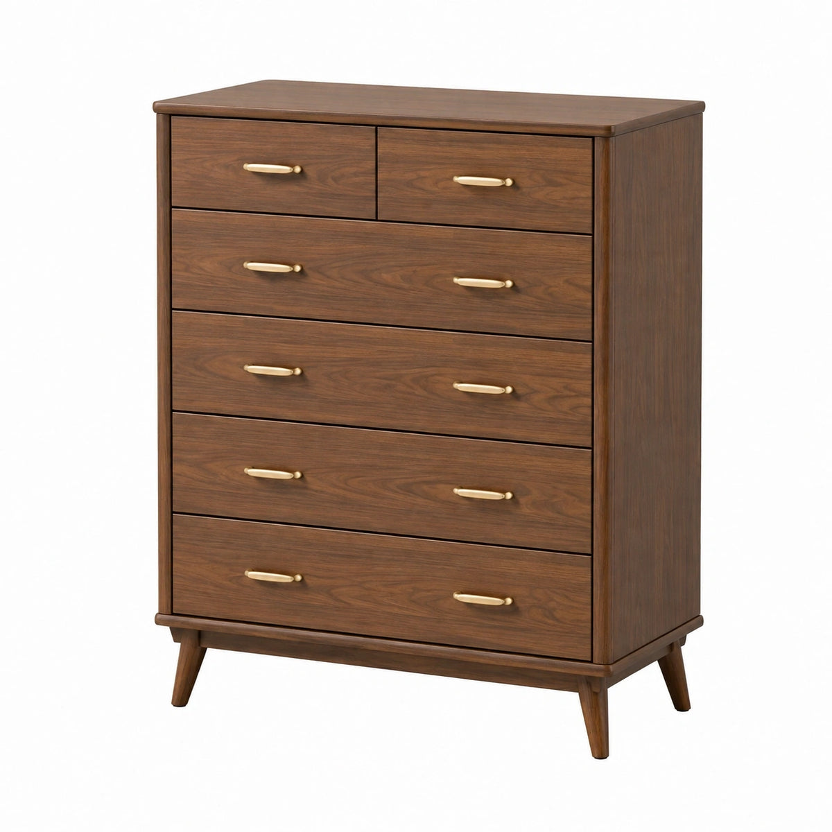 Commode 100 x 45 x 110 cm en bois brun à 6 tiroirs style rétro