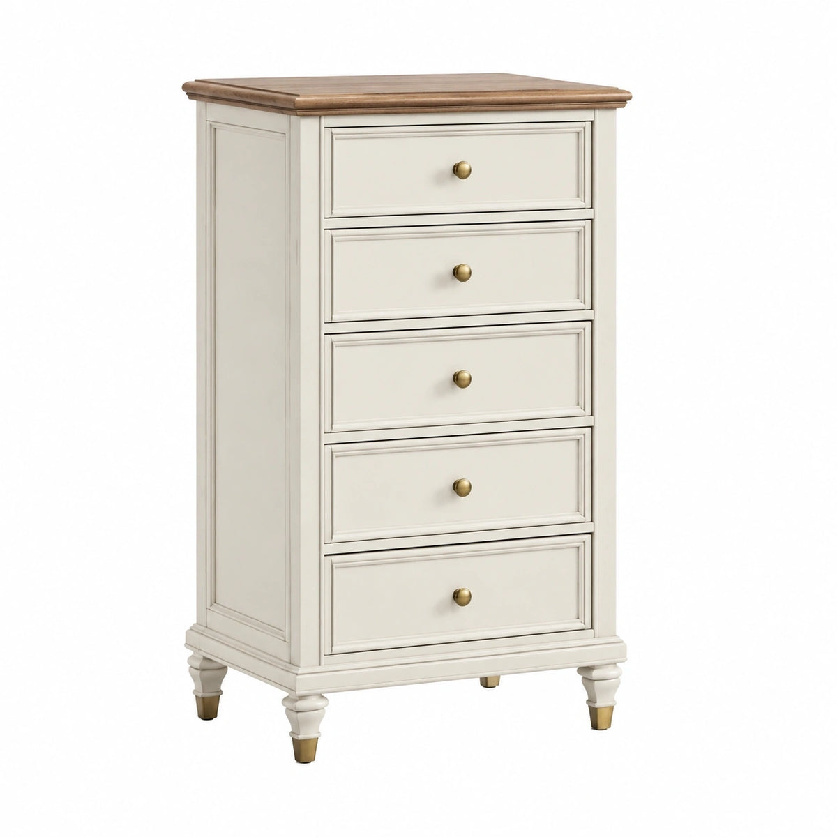 Commode 75 x 45 x 125 cm en bois beige et brun à 5 tiroirs style classique