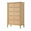 Commode 85 x 45 x 125 cm en bois chêne clair à 5 tiroirs style classique