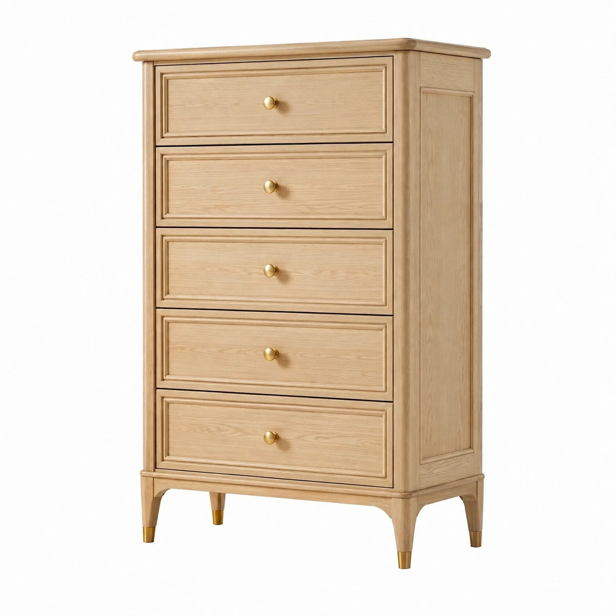 Commode 85 x 45 x 125 cm en bois chêne clair à 5 tiroirs style classique