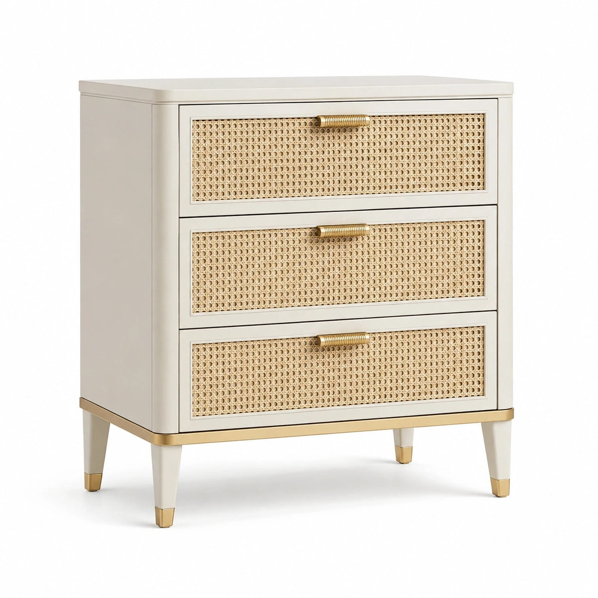 Commode 80 x 40 x 90 cm en bois blanc avec tiroirs cannage style rétro