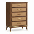 Commode 90 x 45 x 140 cm en bois marron et cannage à 5 tiroirs style vintage