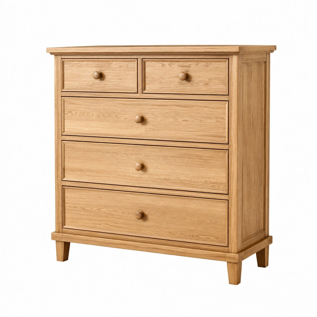 Commode 100 x 45 x 110 cm en bois chêne naturel à 5 tiroirs style classique