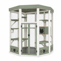 Enclos pour chat 120 x 120 x 180 cm en bois et métal vert blanc avec plateformes