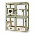 Enclos pour chat 105 x 60 x 150 cm en bois vert avec grillage et griffoirs
