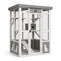 Enclos extérieur pour chat 100 x 80 x 180 cm en bois et grillage gris blanc avec plateformes