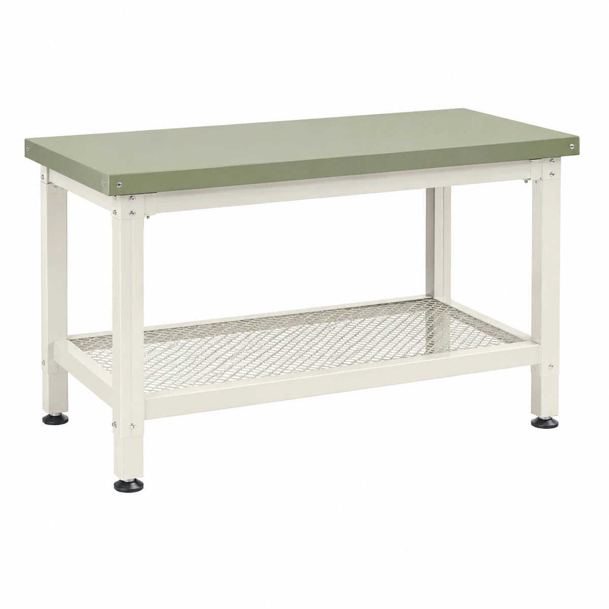 Établi de travail 120 x 60 x 85 cm en acier vert kaki avec étagère grillagée