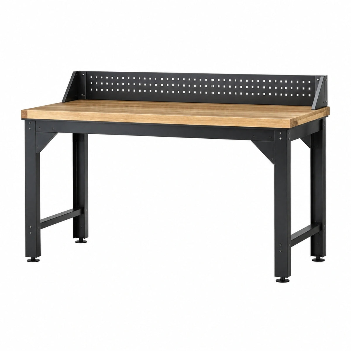 Établi 120 x 60 x 95 cm en bois et acier noir style industriel avec panneau perforé
